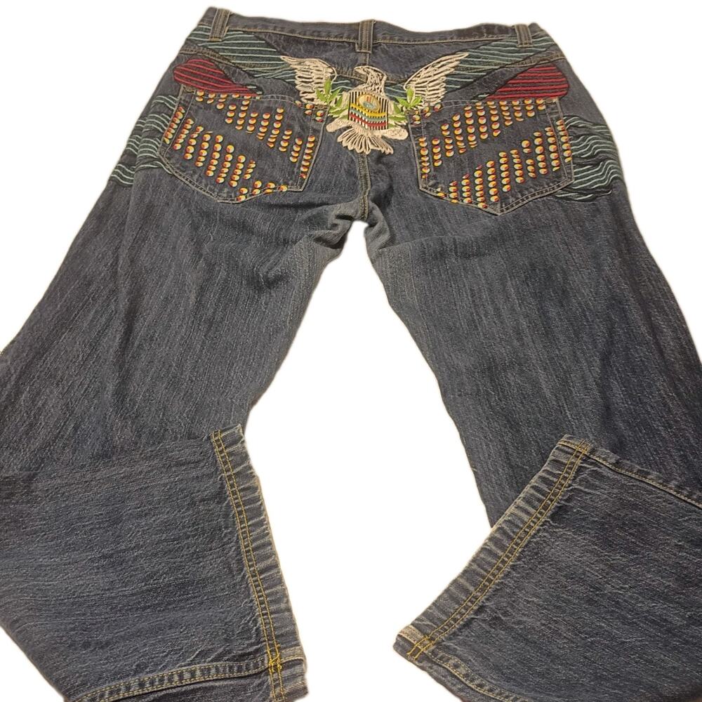 RARE Miskeen Embroidered Y2K -90's Eagle Mens Hip Hop Skater Baggy Jeans Size 40